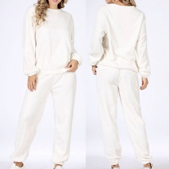 NEW Super Soft Cozy Teddy Fuzzy Fleece Lounge Wear Sweatshirt Jogger Pant Set - Picture 7 of 8